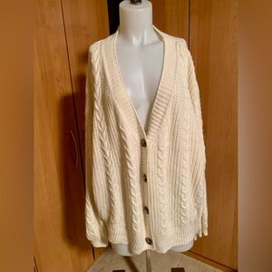 SHEIN Cream Button-Up Cable Knit Cardigan
